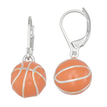 Get Spirited Silver Tone Leverback Basketball Drop Earrings