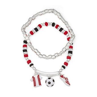 Get Spirited 2 pc Silver Tone Soccer Stretch Bracelet Set