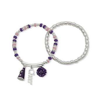 Get Spirited 2 pc Silver Tone Cheer Stretch Bracelet Set