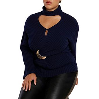 ELOQUII Women's Plus Size Turtleneck Belted Sweater
