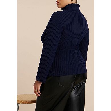 ELOQUII Women's Plus Size Turtleneck Belted Sweater