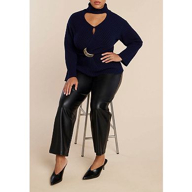 ELOQUII Women's Plus Size Turtleneck Belted Sweater