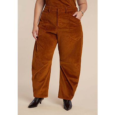 ELOQUII Women's Plus Size Corduroy Barrel Leg Pants