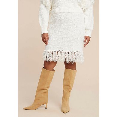 ELOQUII Women's Plus Size Looped Fringe Sweater Mini Skirt