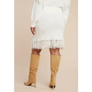 ELOQUII Women's Plus Size Looped Fringe Sweater Mini Skirt