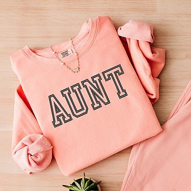 Simply Sage Market Embroidered Aunt Outline Lightweight Garment Dyed Sweatshirt
