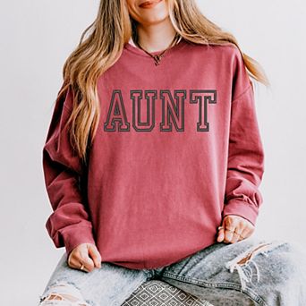 Simply Sage Market Embroidered Aunt Outline Lightweight Garment Dyed Sweatshirt