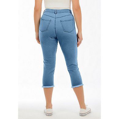 Roaman's Women's Plus Size Straight-Leg Frayed Hem Cropped Capri Jean
