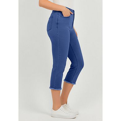 Roaman's Women's Plus Size Straight-Leg Frayed Hem Cropped Capri Jean
