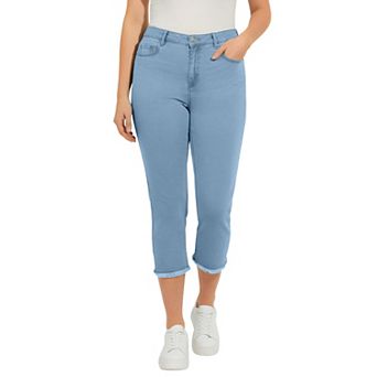 Roaman's Women's Plus Size Straight-Leg Frayed Hem Cropped Capri Jean
