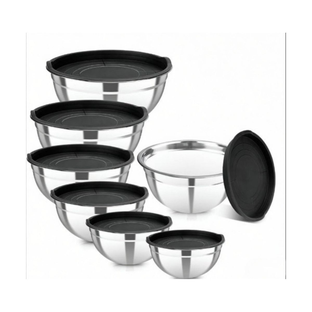 Great Ambitions Stainless Steel Mixing Bowl Set, 7-Piece Nesting Bowls with Lids (0.7-4.5 QT)