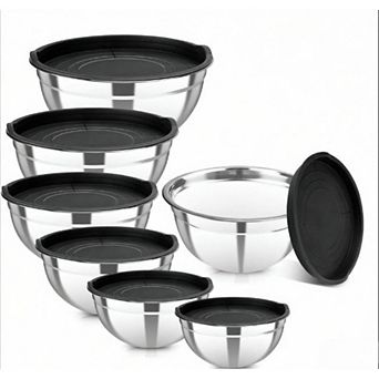 Great Ambitions Stainless Steel Mixing Bowl Set, 7 pc Nesting Bowls with Lids (0.7-4.5 QT)