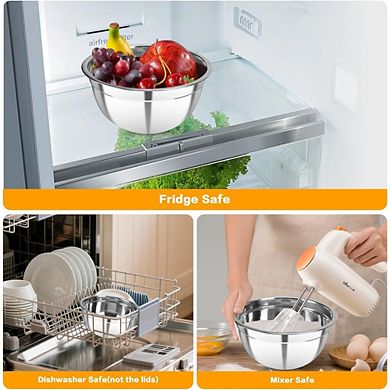 Great Ambitions Stainless Steel Mixing Bowl Set, 7-Piece Nesting Bowls with Lids (0.7-4.5 QT)