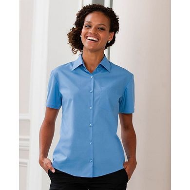 Russell Collection Ladies/Womens Short Sleeve Poly-Cotton Easy Care Poplin Shirt