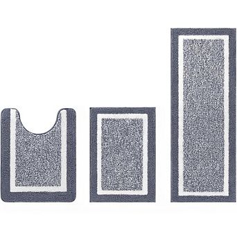 Great Ambitions 3 pc Microfiber Bath Rug Set, Non-Slip Shaggy Mats with U-Shape Toilet Mat