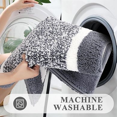 Great Ambitions 3-Piece Microfiber Bath Rug Set, Non-Slip Shaggy Mats with U-Shape Toilet Mat