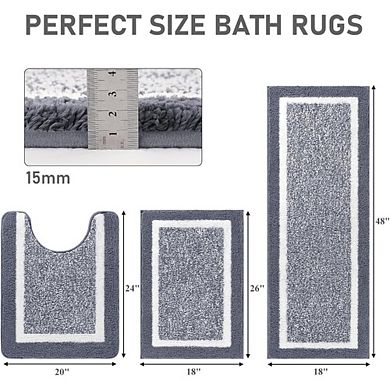 Great Ambitions 3-Piece Microfiber Bath Rug Set, Non-Slip Shaggy Mats with U-Shape Toilet Mat