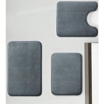Great Ambitions Non-Slip Quick Dry Bath Rug Set 3 pc Soft Velvet Bath Mats Grey