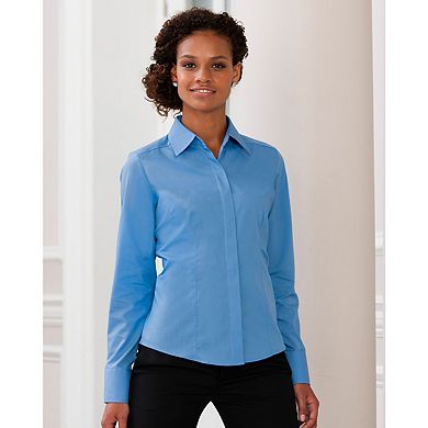 Russell Collection Ladies/Womens Long Sleeve Poly-Cotton Easy Care Fitted Poplin Shirt