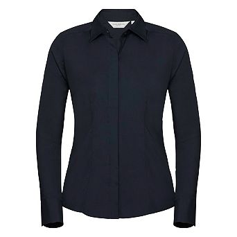 Russell Collection Ladies/Womens Long Sleeve Poly-Cotton Easy Care Fitted Poplin Shirt