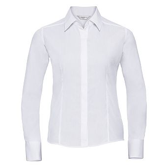 Russell Collection Ladies/Womens Long Sleeve Poly-Cotton Easy Care Fitted Poplin Shirt