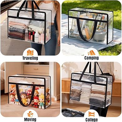 Great Ambitions 4-Pack Clear Under Bed Storage Bins - Foldable Clothes & Bedding Organizers (60L)