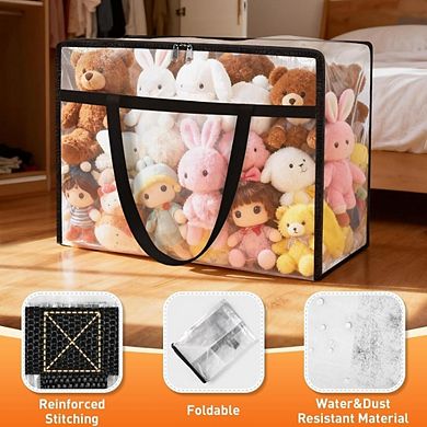 Great Ambitions 4-Pack Clear Under Bed Storage Bins - Foldable Clothes & Bedding Organizers (60L)
