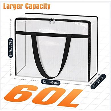 Great Ambitions 4-Pack Clear Under Bed Storage Bins - Foldable Clothes & Bedding Organizers (60L)