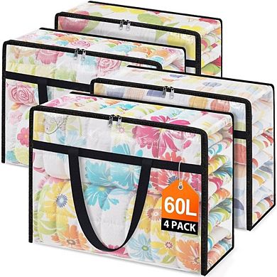Great Ambitions 4-Pack Clear Under Bed Storage Bins - Foldable Clothes & Bedding Organizers (60L)