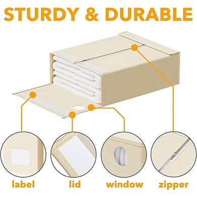Great Ambitions 8-Pack XL Foldable Sheet Organizers with Window - Queen & King Size,Beige