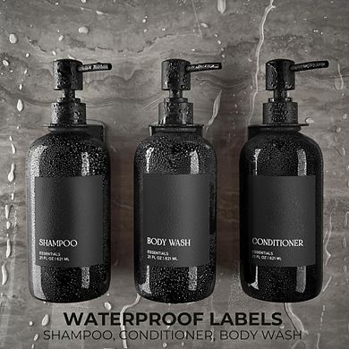 Great Ambitions Wall Mount Shampoo Dispenser Set (3-Pack) - 21oz No-Drill Soap Bottles with Labels