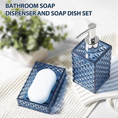 Bathroom Accessories Set, 4 Pack Blue Acrylic Bath Accessory Sets Complete, Diamond Soap Dispenser