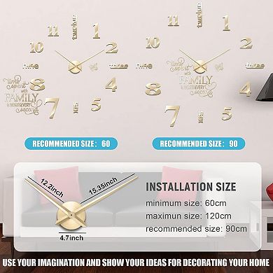 3D Large Frameless DIY Wall Clock Modern Decor Family Quote Wall Stickers Clock Kit Decorations