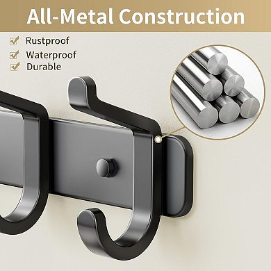 Coat Rack Wall Mounted Heavy-Duty: Metal Coat Hanger 6 Hooks for Hanging Hat(Black, 1 Pack)