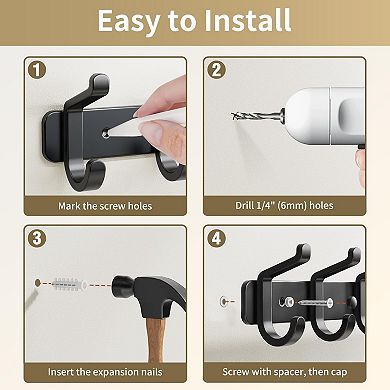 Coat Rack Wall Mounted Heavy-Duty: Metal Coat Hanger 6 Hooks for Hanging Hat(Black, 1 Pack)