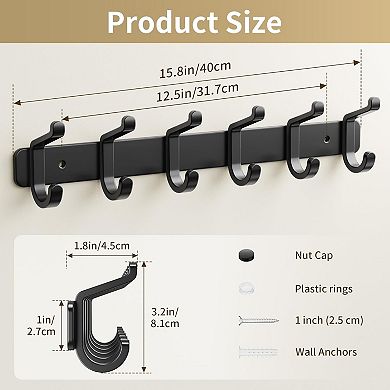 Coat Rack Wall Mounted Heavy-Duty: Metal Coat Hanger 6 Hooks for Hanging Hat(Black, 1 Pack)