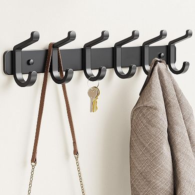 Coat Rack Wall Mounted Heavy-Duty: Metal Coat Hanger 6 Hooks for Hanging Hat(Black, 1 Pack)