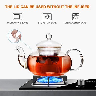 Great Ambitions Stovetop Safe Glass Teapot 20.3 oz, with Removable Infuser for Loose & Blooming Tea