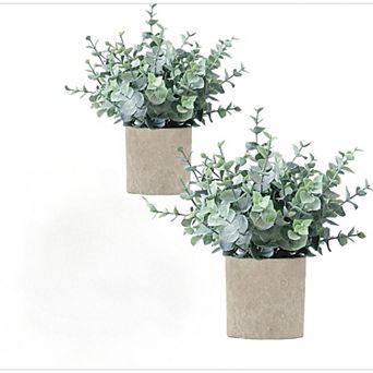 2 Pack Fake Plants Eucalyptus Small Potted Artificial Plants Indoor Greenery for Shelf Desk Home