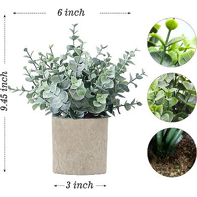 2 Pack Fake Plants Eucalyptus Small Potted Artificial Plants Indoor Greenery for Shelf Desk Home