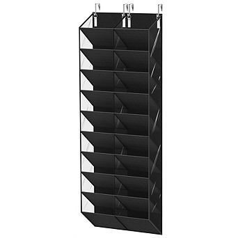 Great Ambitions 20-30 Pairs Over The Door Shoe Organizer, Clear 10 tier Hanging Storage - Black