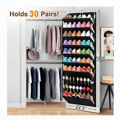 Great Ambitions 20-30 Pairs Over The Door Shoe Organizer, Clear 10-Tier Hanging Storage - Black