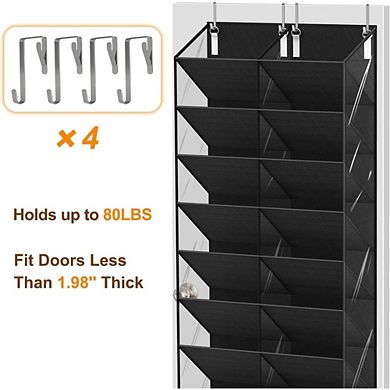 Great Ambitions 20-30 Pairs Over The Door Shoe Organizer, Clear 10-Tier Hanging Storage - Black