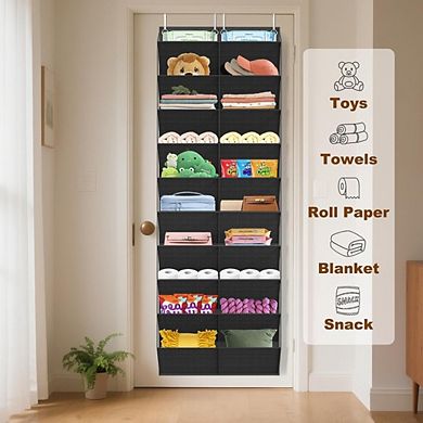 Great Ambitions 20-30 Pairs Over The Door Shoe Organizer, Clear 10-Tier Hanging Storage - Black