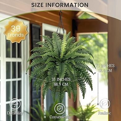 Great Ambitions 35" Ferns Artificial Bush Plants Large, 2 Artificial Boston Ferns with 39 Fronds
