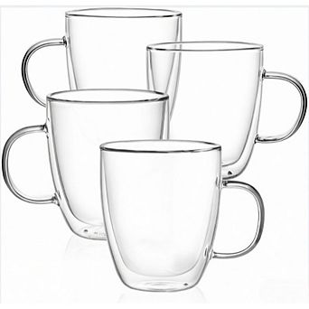 Great Ambitions Large Glass Coffee Mugs 12oz,Double Walled Insulated Cappuccino Mug with Handle 4 pk