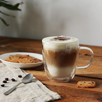 Great Ambitions Large Glass Coffee Mugs 12oz,Double Walled Insulated Cappuccino Mug with Handle 4pk