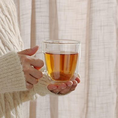 Great Ambitions Large Glass Coffee Mugs 12oz,Double Walled Insulated Cappuccino Mug with Handle 4pk