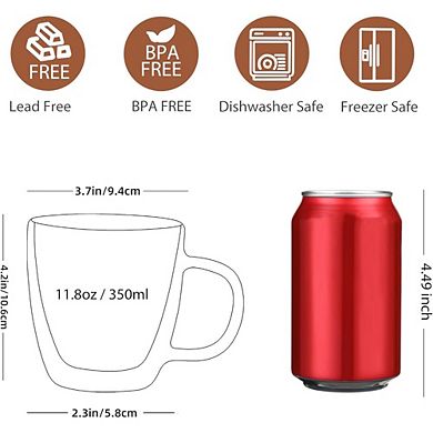 Great Ambitions Large Glass Coffee Mugs 12oz,Double Walled Insulated Cappuccino Mug with Handle 4pk