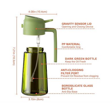 Great Ambitions 16oz Light-Proof Glass Oil Dispenser & Sprayer for Kitchen & Air Fryer